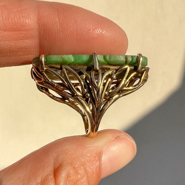 Vintage Carved Jade Bat Ring sold by Doyle and Doyle an antique and vintage jewelry boutique