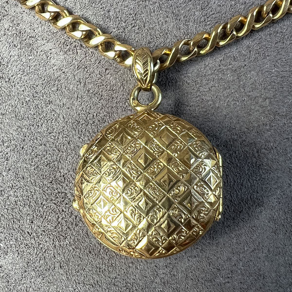 Antique Garnet, Pearl & Enamel Locket sold by Doyle and Doyle an antique and vintage jewelry boutique