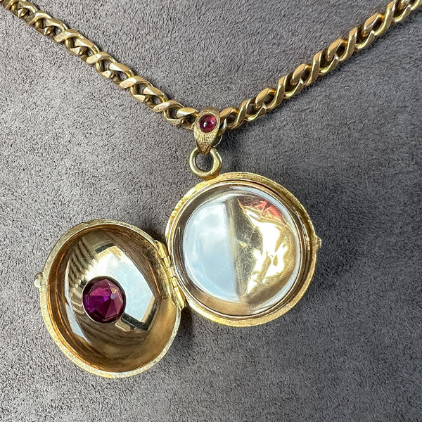 Antique Garnet, Pearl & Enamel Locket sold by Doyle and Doyle an antique and vintage jewelry boutique