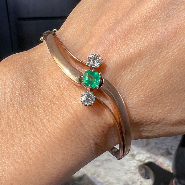 Victorian Emerald & Diamond Bangle Bracelet sold by Doyle and Doyle an antique and vintage jewelry boutique