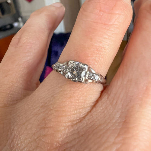 Vintage Engagement Ring, Old Euro 0.45ct sold by Doyle and Doyle an antique and vintage jewelry boutique