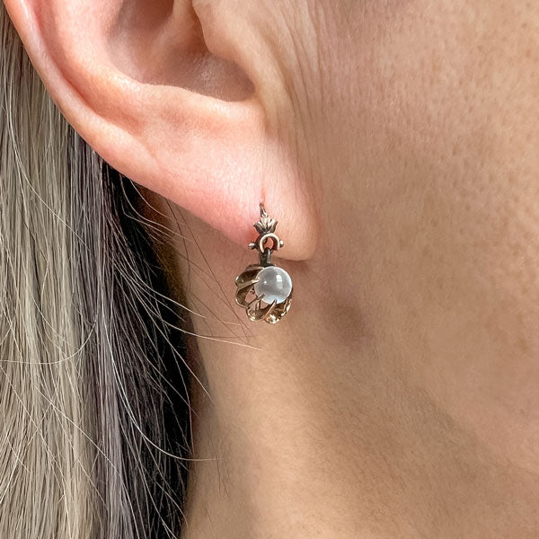 Victorian Moonstone Drop Earrings sold by Doyle and Doyle an antique and vintage jewelry boutique