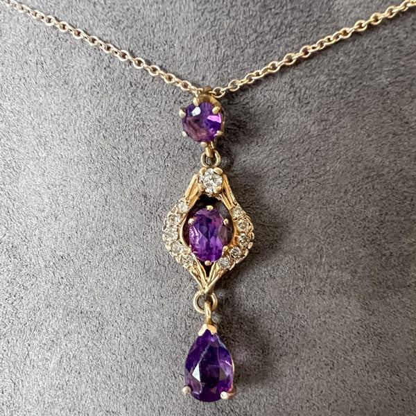 Vintage Amethyst & Diamond Pendant sold by Doyle and Doyle an antique and vintage jewelry boutique