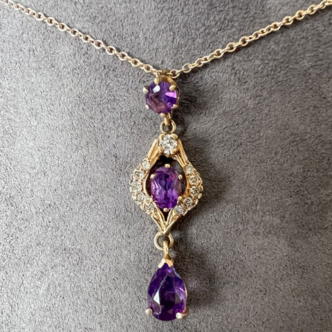 Vintage Amethyst & Diamond Pendant sold by Doyle and Doyle an antique and vintage jewelry boutique