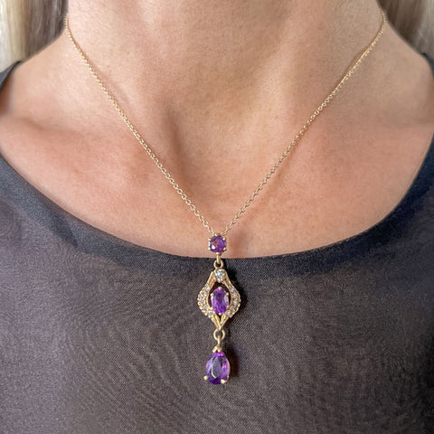 Vintage Amethyst & Diamond Pendant sold by Doyle and Doyle an antique and vintage jewelry boutique