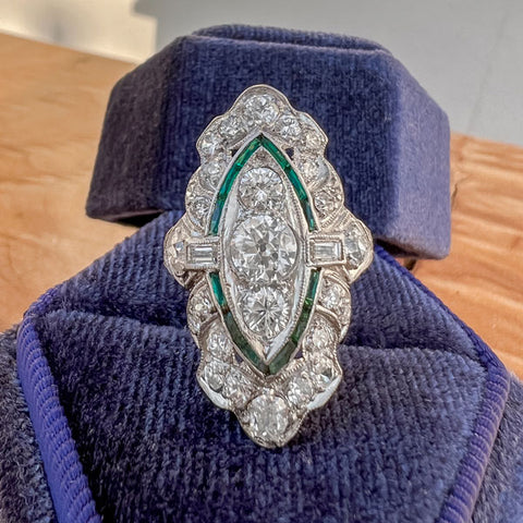 Art Deco Diamond & Emerald Dinner Ring