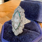 Art Deco Diamond & Emerald Dinner Ring sold by Doyle and Doyle an antique and vintage jewelry boutique