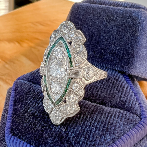 Art Deco Diamond & Emerald Dinner Ring sold by Doyle and Doyle an antique and vintage jewelry boutique