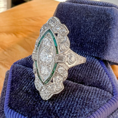Art Deco Diamond & Emerald Dinner Ring sold by Doyle and Doyle an antique and vintage jewelry boutique