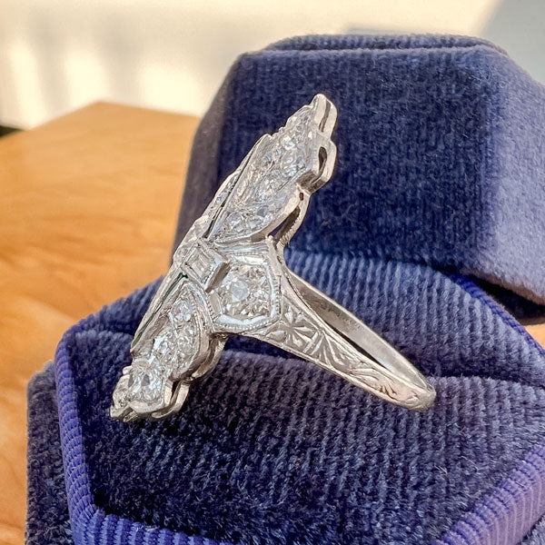 Art Deco Diamond & Emerald Dinner Ring sold by Doyle and Doyle an antique and vintage jewelry boutique