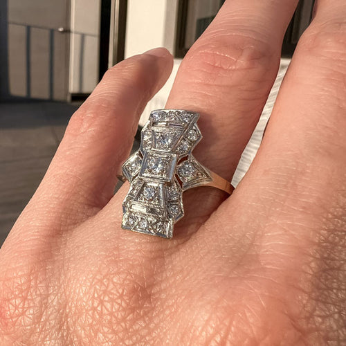 Art Deco Diamond Dinner Ring sold by Doyle and Doyle an antique and vintage jewelry boutique