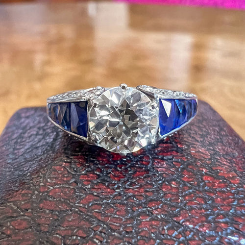 Vintage Diamond & Sapphire Engagement Ring, Old Euro 1.06ct sold by Doyle and Doyle an antique and vintage jewelry boutique