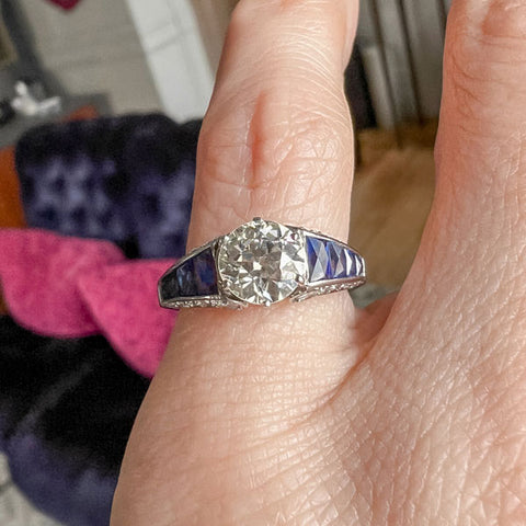 Vintage Diamond & Sapphire Engagement Ring, Old Euro 1.06ct sold by Doyle and Doyle an antique and vintage jewelry boutique