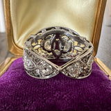 Art Deco Filigree Diamond Wide Band Ring sold by Doyle and Doyle an antique and vintage jewelry boutique  