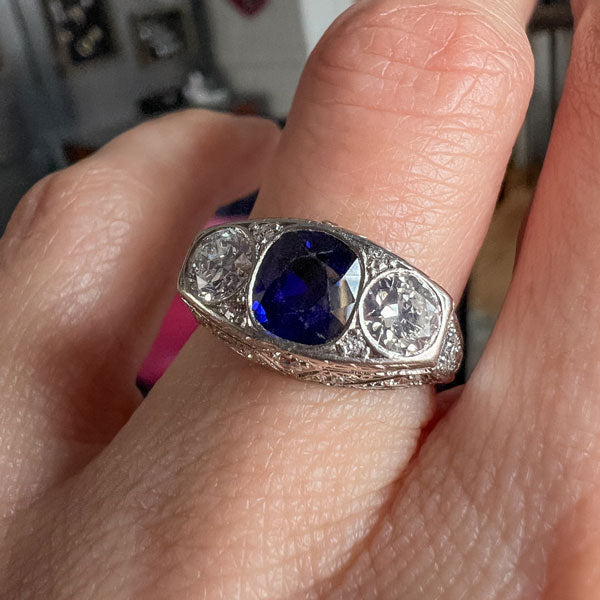 Art Deco Sapphire & Diamond Ring sold by Doyle and Doyle an antique and vintage jewelry boutique