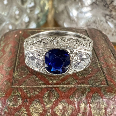 Art Deco Sapphire & Diamond Ring sold by Doyle and Doyle an antique and vintage jewelry boutique