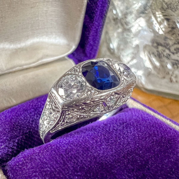 Art Deco Sapphire & Diamond Ring sold by Doyle and Doyle an antique and vintage jewelry boutique