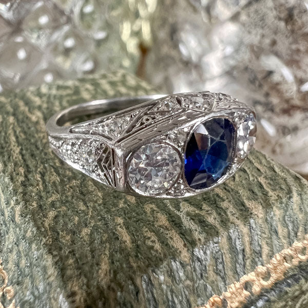 Art Deco Sapphire & Diamond Ring sold by Doyle and Doyle an antique and vintage jewelry boutique