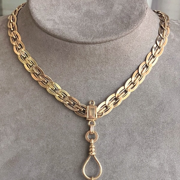 Antique Austro Hungarian Gold Watch Chain with sliding swivel clip, from Doyle & Doyle antique and vintage jewelry boutique