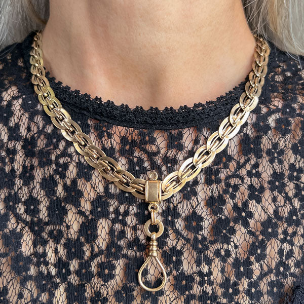 Antique Austro Hungarian Gold Watch Chain with sliding swivel clip, from Doyle & Doyle antique and vintage jewelry boutique