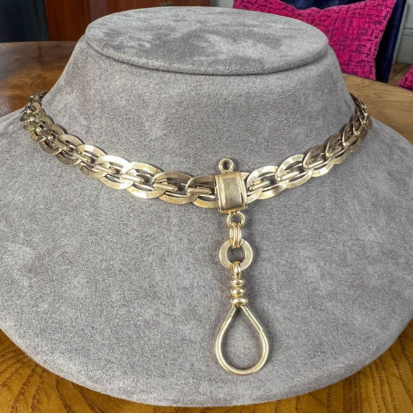 Antique Austro Hungarian Gold Watch Chain with sliding swivel clip, from Doyle & Doyle antique and vintage jewelry boutique
