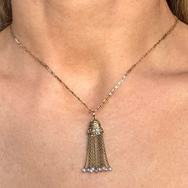 Antique Gold Pearl Fringe Tassel charm, sold by Doyle & Doyle antique and vintage jewelry boutique