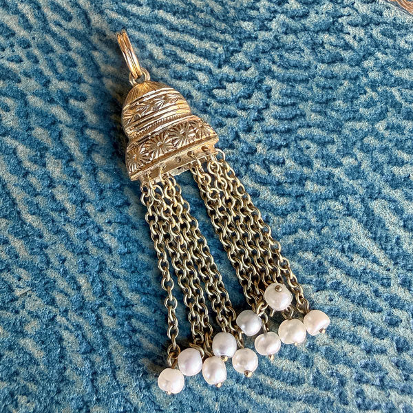 Antique Gold Pearl Fringe Tassel charm, sold by Doyle & Doyle antique and vintage jewelry boutique