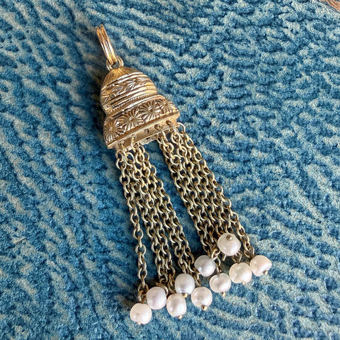 Antique Gold Pearl Fringe Tassel charm, sold by Doyle & Doyle antique and vintage jewelry boutique