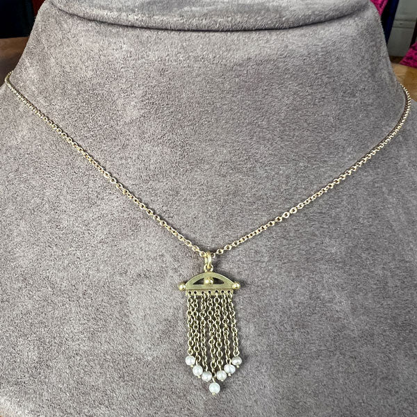 Antique Pearl Fringe Gold Tassel pendant sold by Doyle and Doyle an antique and vintage jewelry boutique