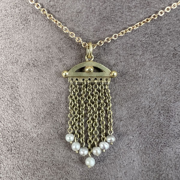 Antique Pearl Fringe Gold Tassel pendant sold by Doyle and Doyle an antique and vintage jewelry boutique