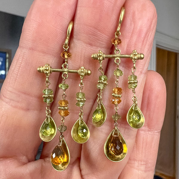Vintage Peridot & Citrine Briolette Drop Earrings, from Doyle & Doyle antique and vintage jewelry boutique