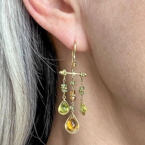 Vintage Peridot & Citrine Briolette Drop Earrings, from Doyle & Doyle antique and vintage jewelry boutique