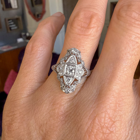 Art Deco Diamond Dinner Ring sold by Doyle and Doyle an antique and vintage jewelry boutique