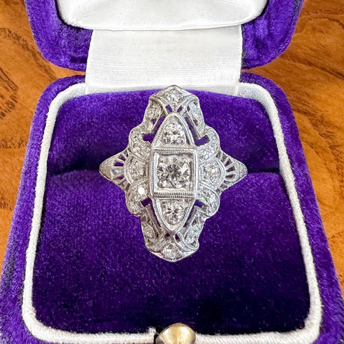 Art Deco Diamond Dinner Ring sold by Doyle and Doyle an antique and vintage jewelry boutique