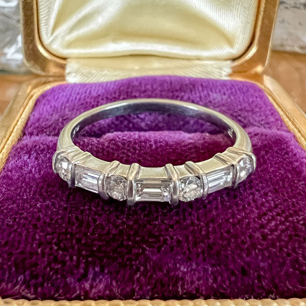Vintage Baguette & Round Diamond Wedding Band Ring sold by Doyle and Doyle an antique and vintage jewelry boutique