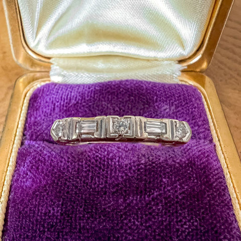 Vintage Baguette & Round Diamond Wedding Band Ring, Size 5 3/4