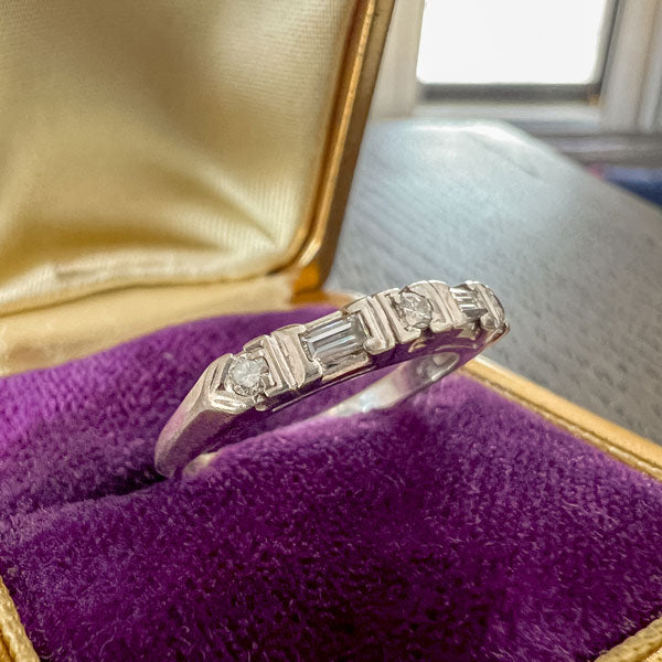 Vintage Baguette & Round Diamond Wedding Band Ring sold by Doyle and Doyle an antique and vintage jewelry boutique