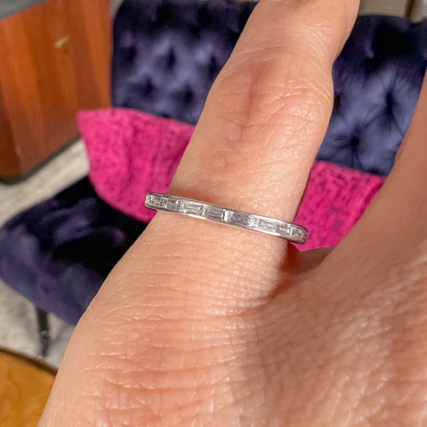 Vintage Baguette Diamond Eternity Wedding Band Ring sold by Doyle and Doyle an antique and vintage jewelry boutique