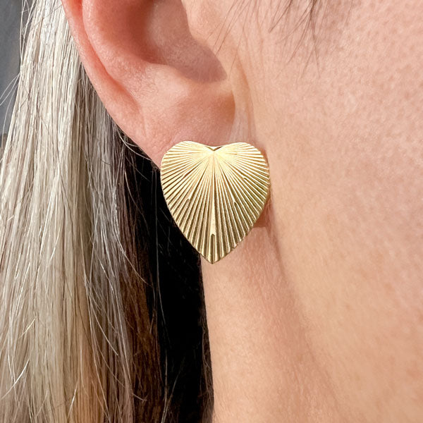 Vintage Engine Turned Heart Earrings sold by Doyle and Doyle an antique and vintage jewelry boutique