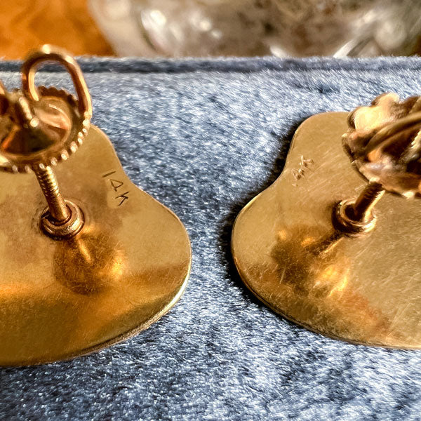 Vintage Engine Turned Heart Earrings sold by Doyle and Doyle an antique and vintage jewelry boutique