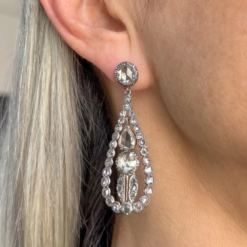 Vintage Rose Cut Diamond Drop Earrings, from Doyle & Doyle antique and vintage jewelry boutique