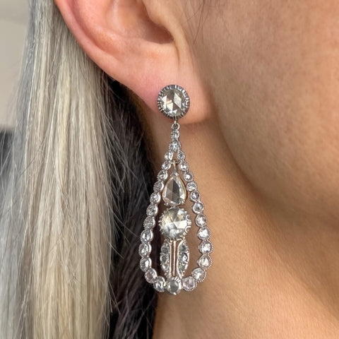 Vintage Rose Cut Diamond Drop Earrings
