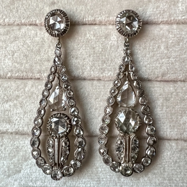 Vintage Rose Cut Diamond Drop Earrings, from Doyle & Doyle antique and vintage jewelry boutique