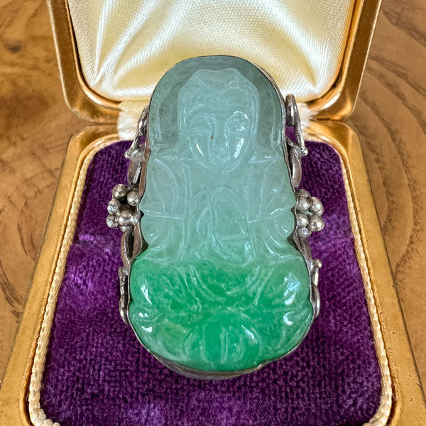 Vintage Carved Buddha Jade Ring sold by Doyle and Doyle an antique and vintage jewelry boutique