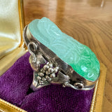 Vintage Carved Buddha Jade Ring sold by Doyle and Doyle an antique and vintage jewelry boutique