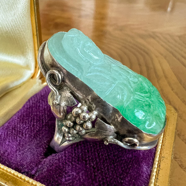 Vintage Carved Buddha Jade Ring sold by Doyle and Doyle an antique and vintage jewelry boutique