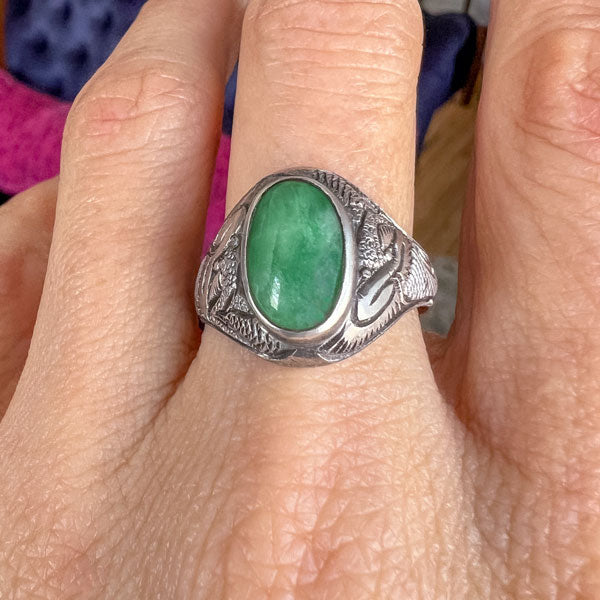 Vintage Jade Dragon Ring sold by Doyle and Doyle an antique and vintage jewelry boutique