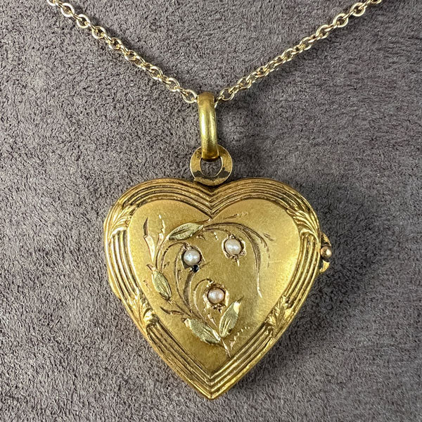 Vintage Pearl Heart Locket sold by Doyle and Doyle an antique and vintage jewelry boutique