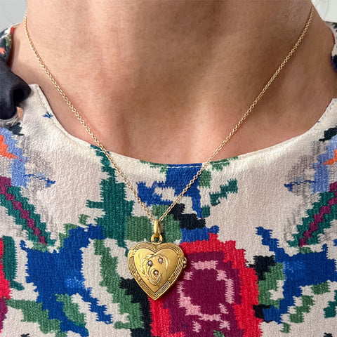 Vintage Pearl Heart Locket sold by Doyle and Doyle an antique and vintage jewelry boutique