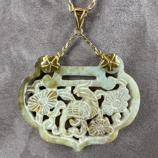 Vintage Carved Jade Pendant sold by Doyle and Doyle an antique and vintage jewelry boutique